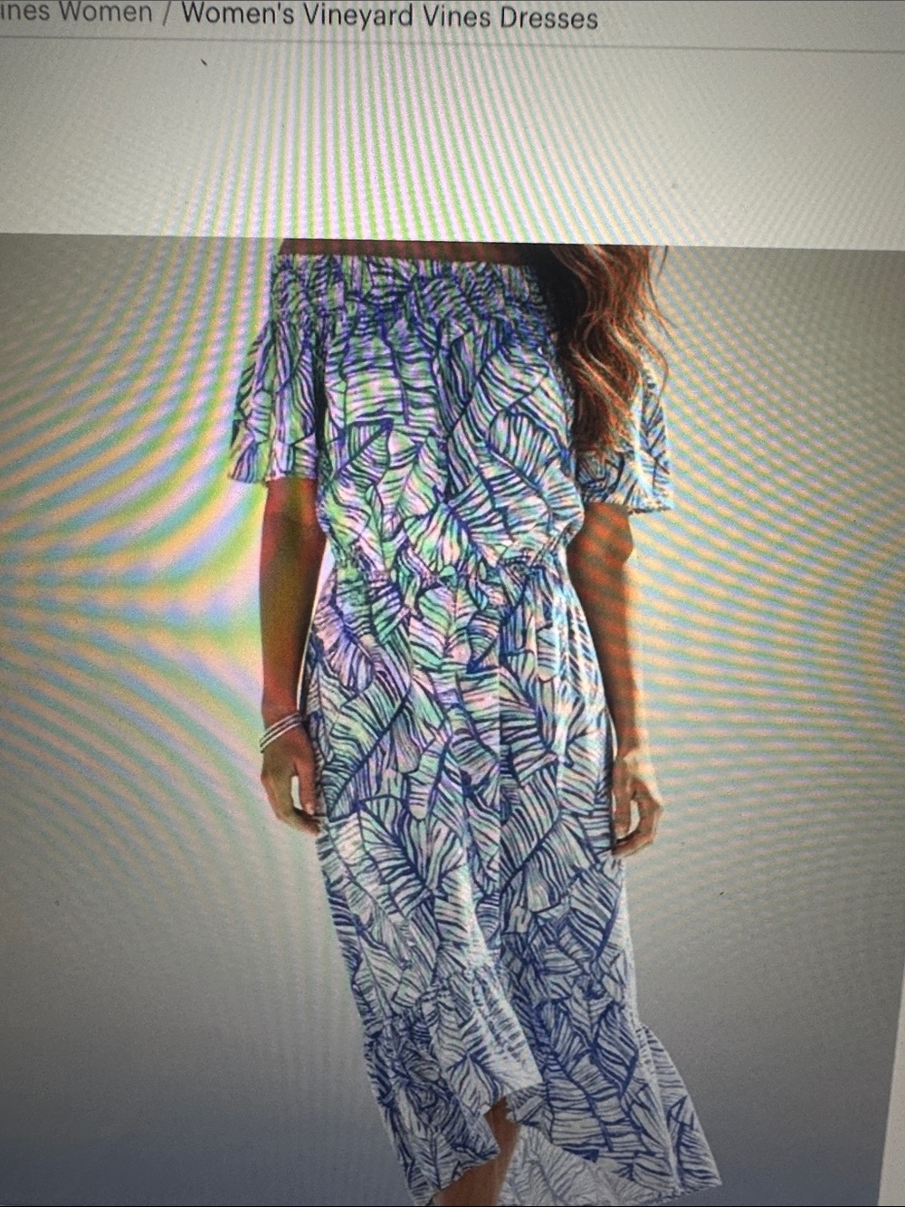 Off-Shoulder Blue Leaf Print Maxi Dress size 10 - Picture 10 of 11